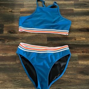 Zella Girls Blue Two-Piece Bikini with Rainbow Stripe